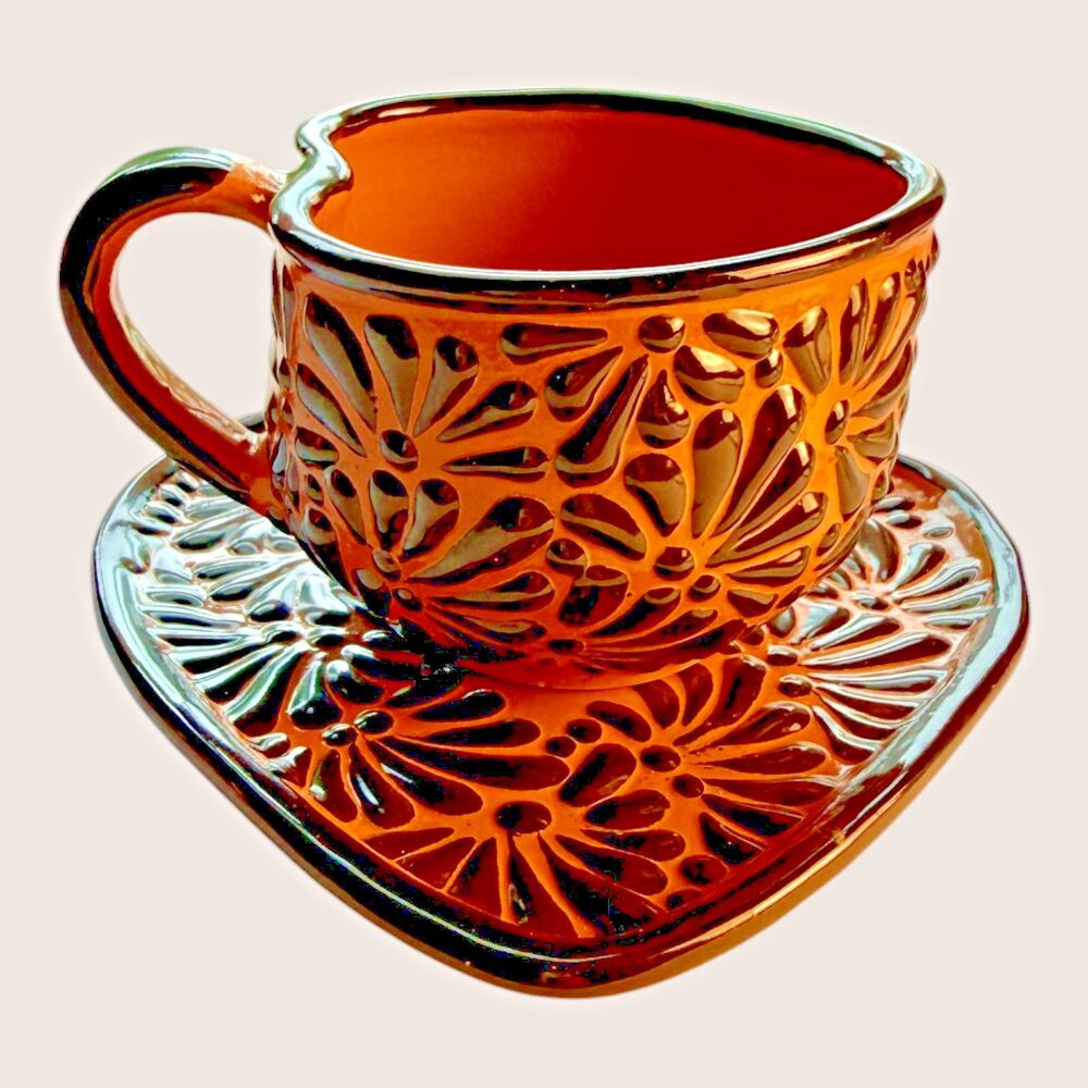 Talavera Authentic Mexican Big Heart Mug & Plate Coffee Handmade 18oz